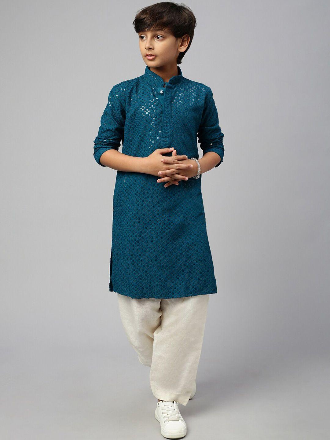 sangria boys chikankari printed cotton sequenced kurtas