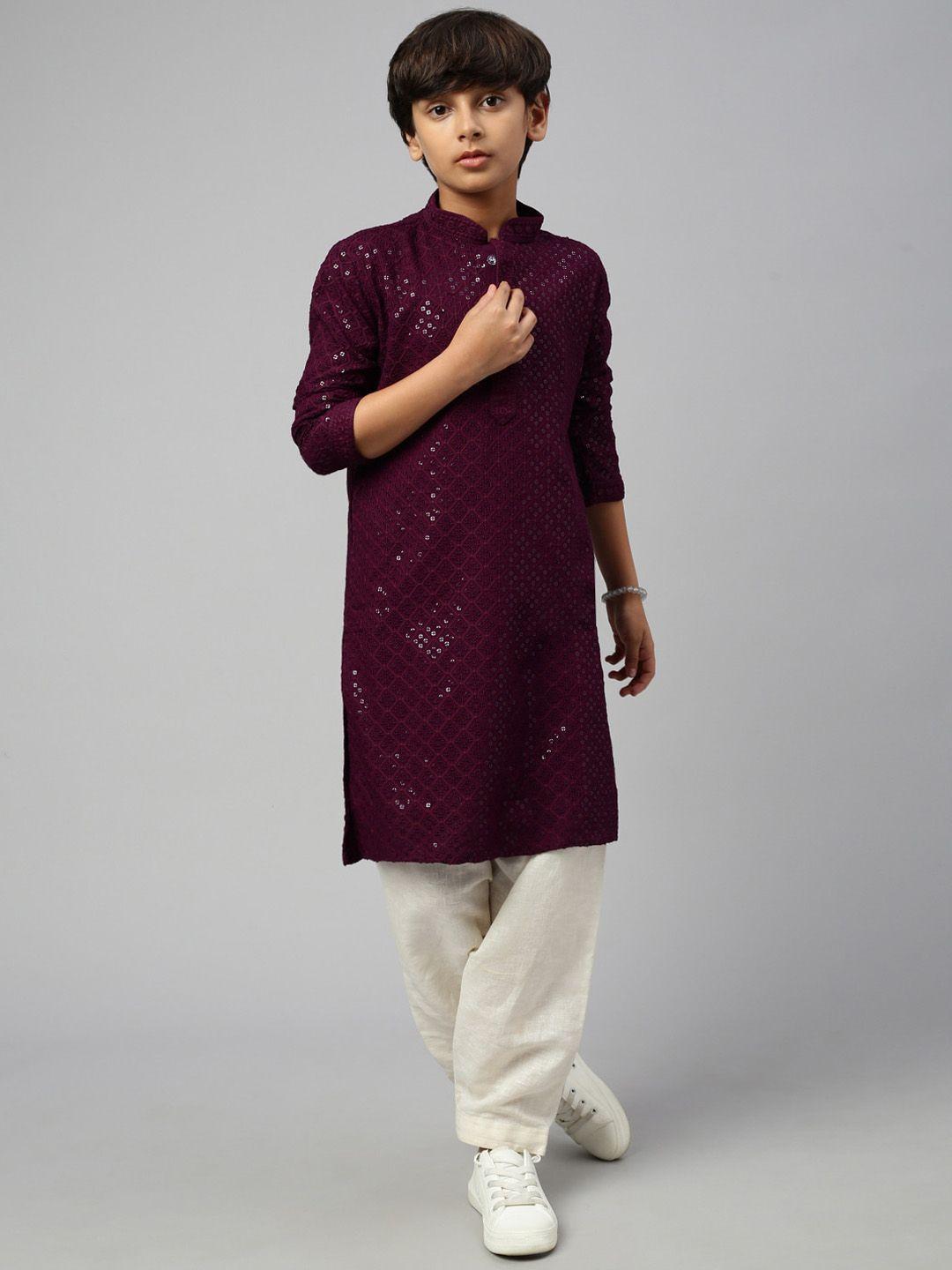 sangria boys chikankari printed cotton sequenced kurtas