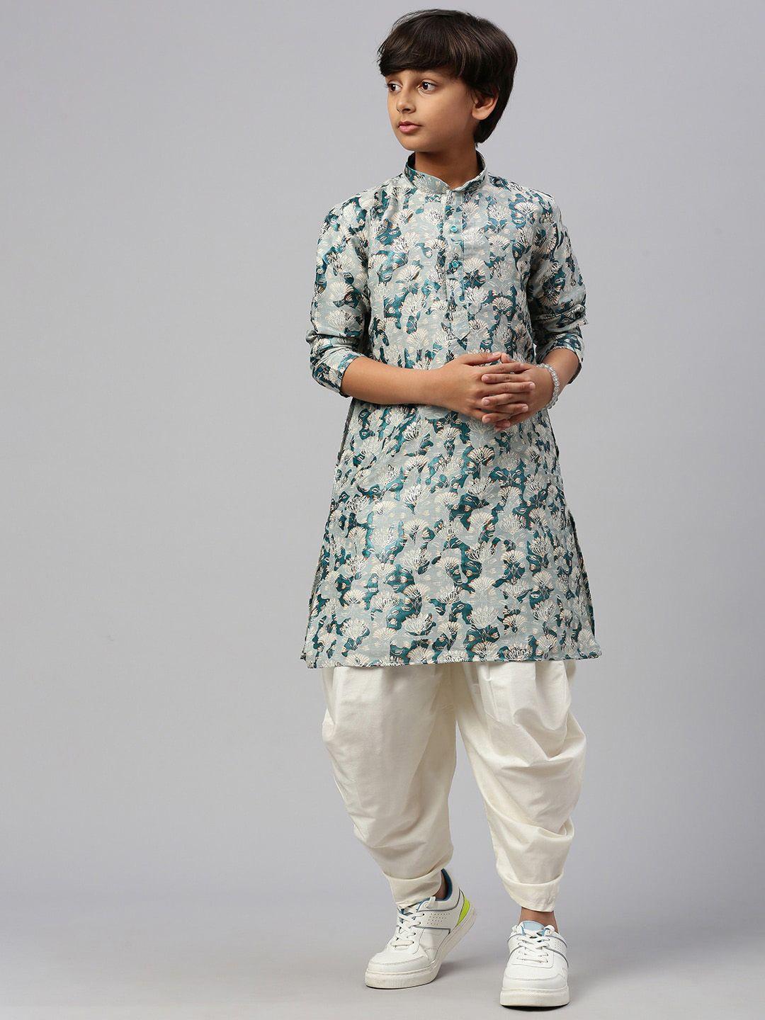 sangria boys floral printed mandarin collar kurtas