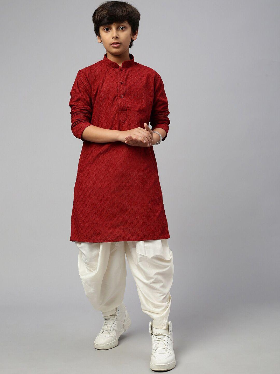 sangria boys mandarin collar long sleeves a-line kurta with dhoti pant