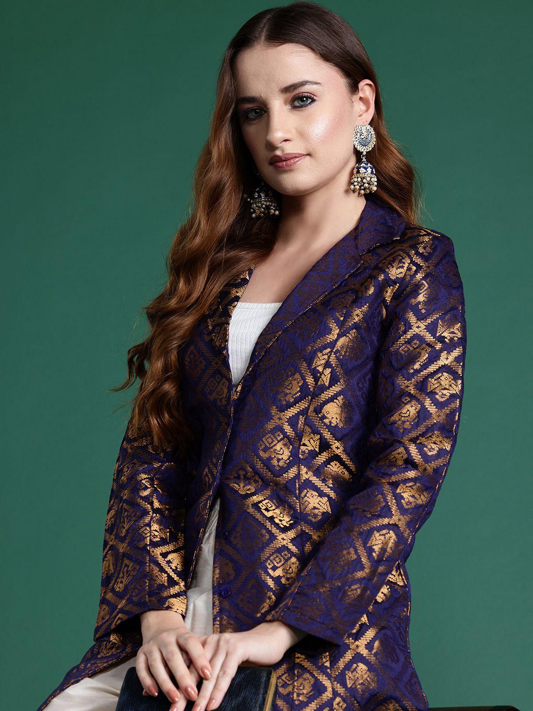 sangria brocade longline ethnic jacket