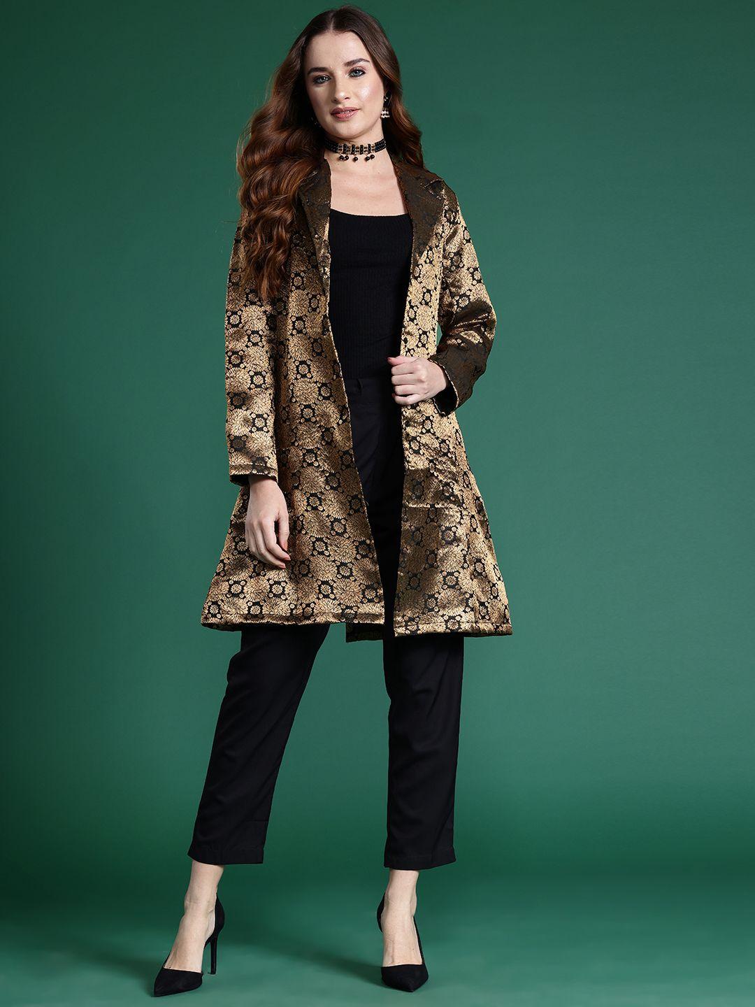 sangria brocade longline open front ethnic jacket