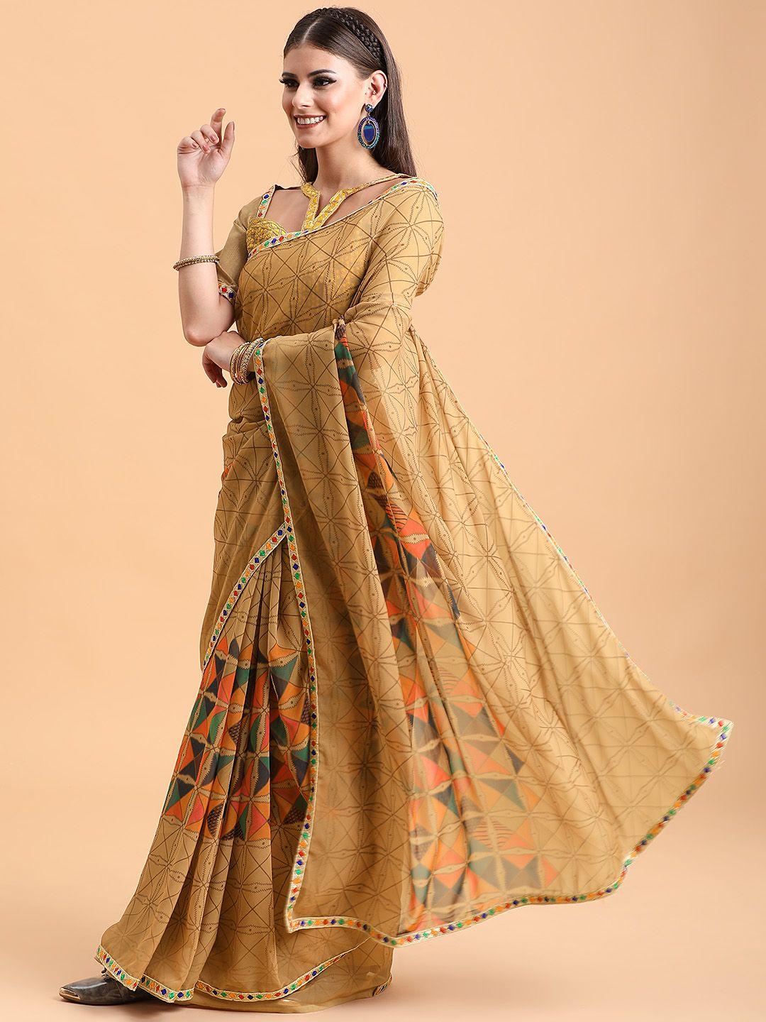 sangria brown & blue sequinned pure georgette saree