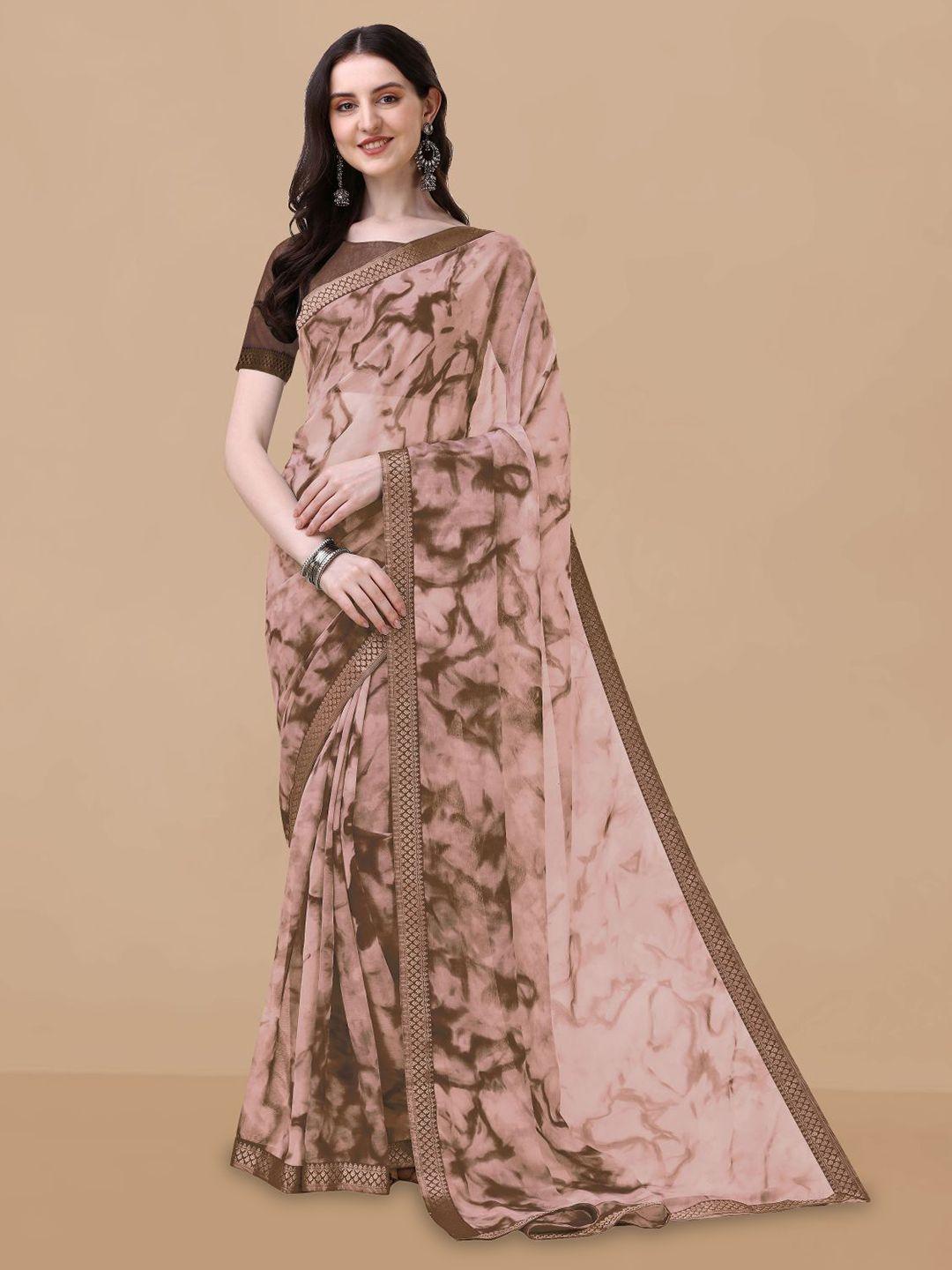 sangria brown & pink printed pure chiffon saree