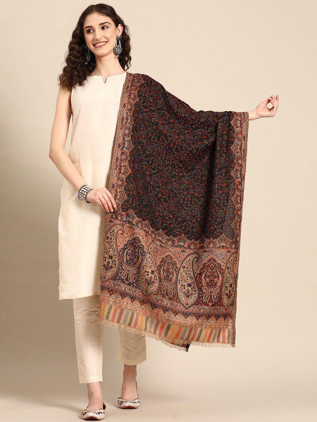 sangria brown ethnic motif woven design stole