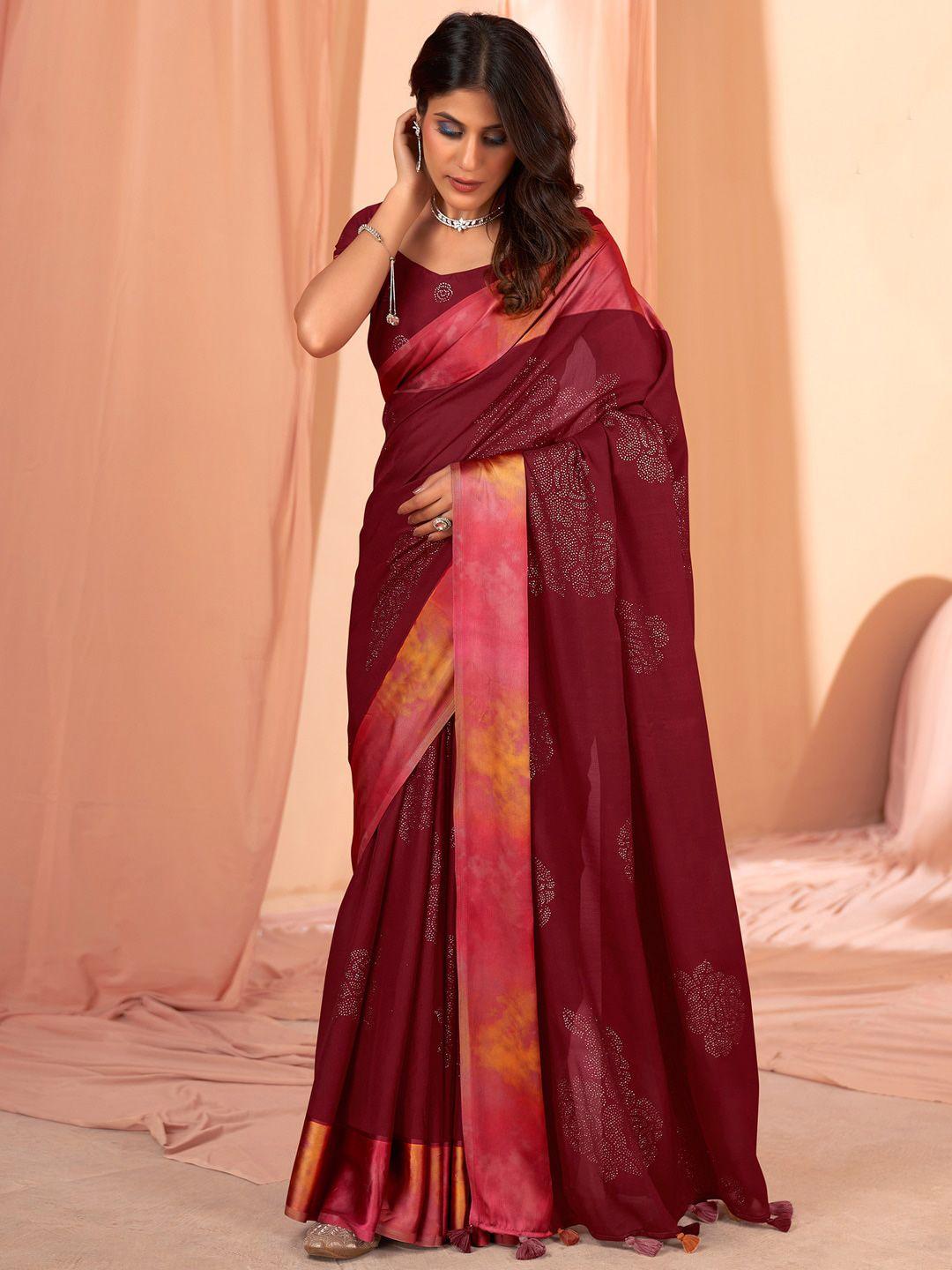 sangria burgundy embellished sarees