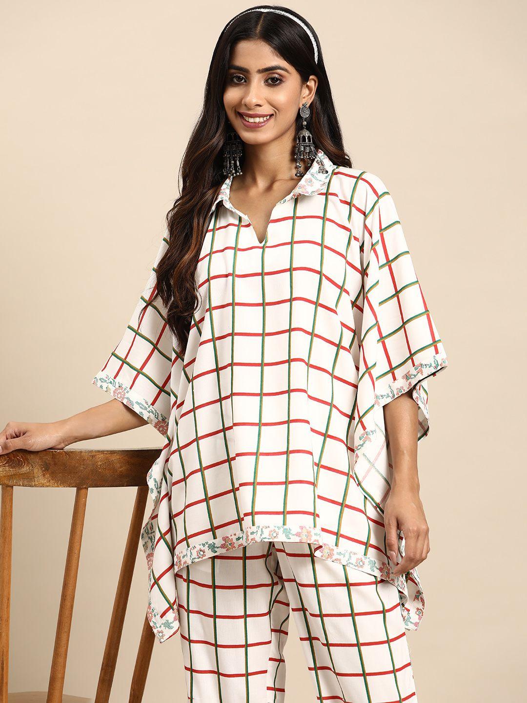 sangria checked ethnic kaftan style top with trousers