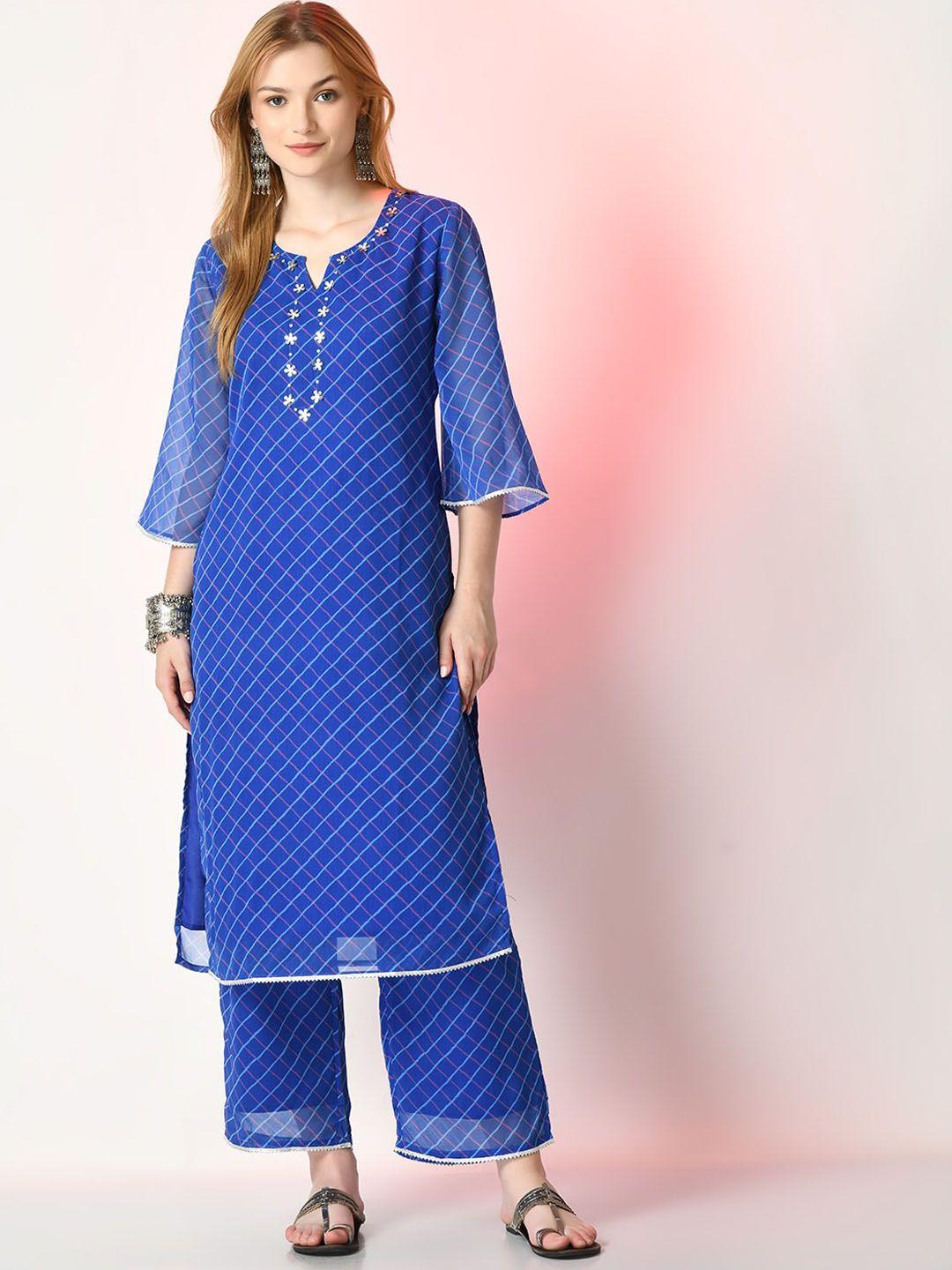 sangria checked printed straight kurta with trouser