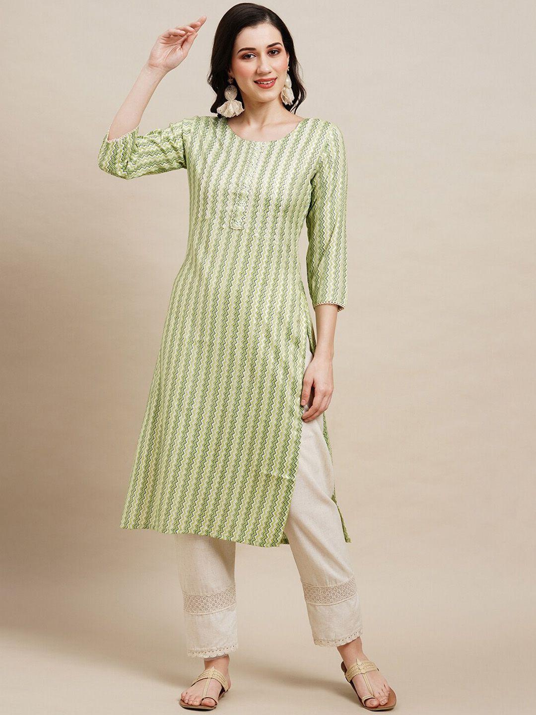 sangria chevron printed beads and stones detail straight kurta