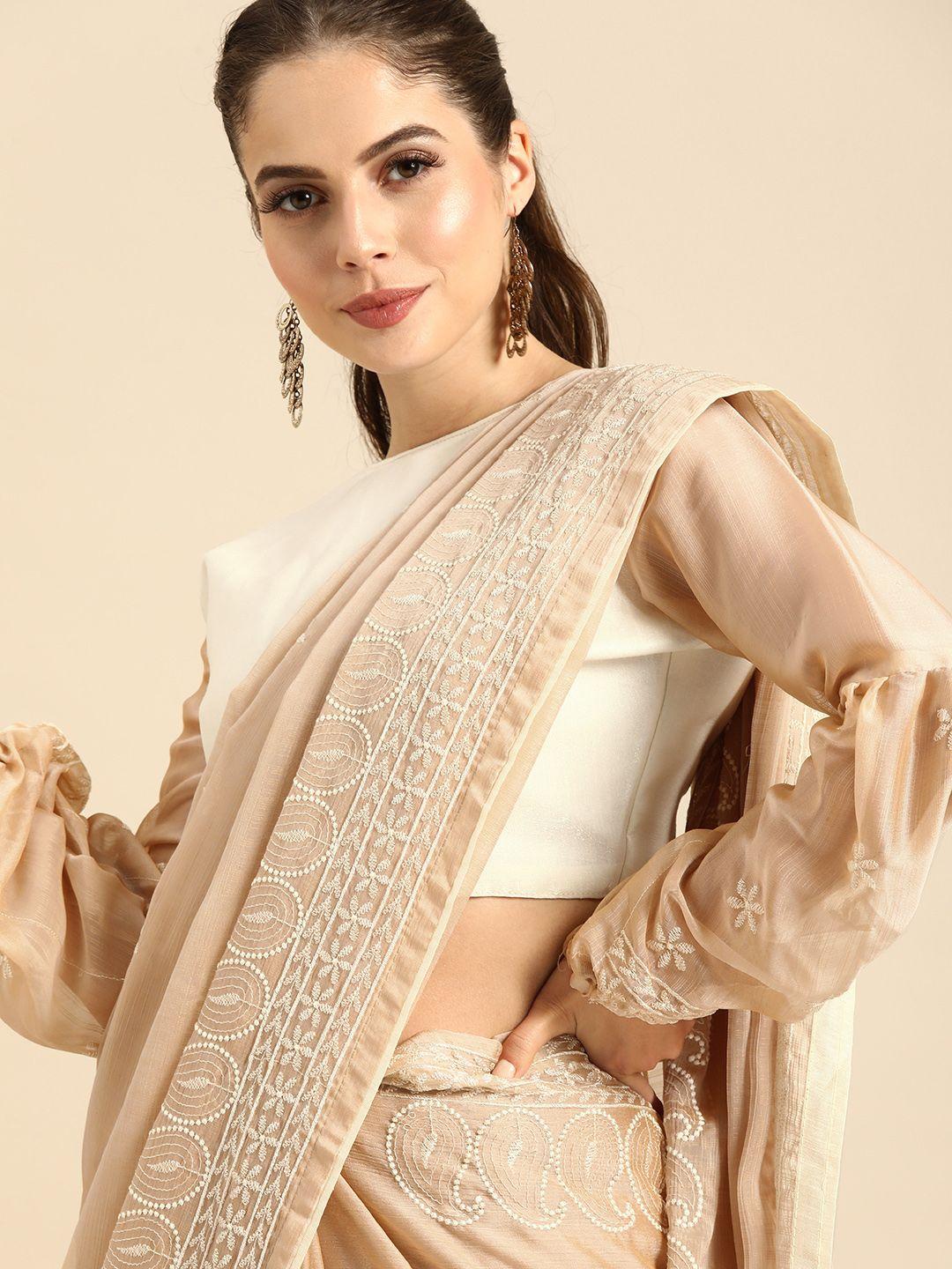 sangria cream-coloured embroidered celebrity saree