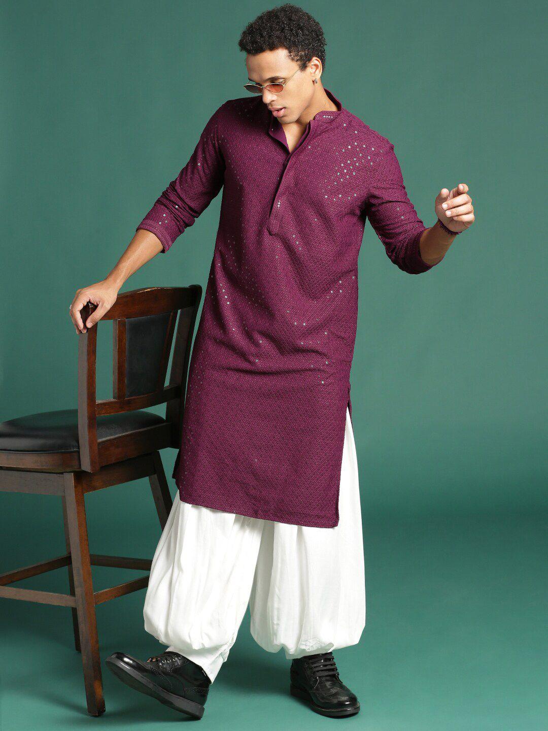 sangria embellished sequinned chikankari straight kurta