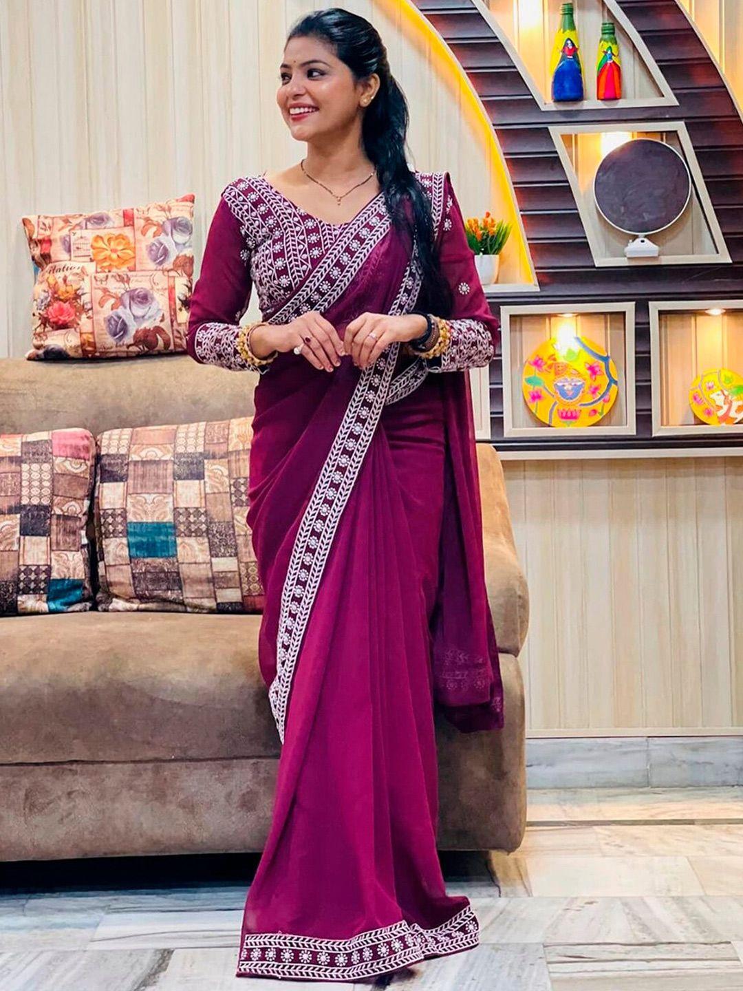 sangria embroidered  detail saree with blouse piece