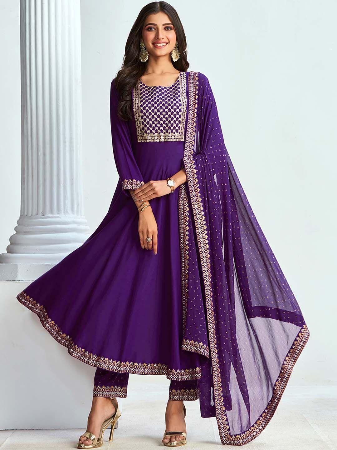 sangria embroidered anarkali kurta with trouser & dupatta set