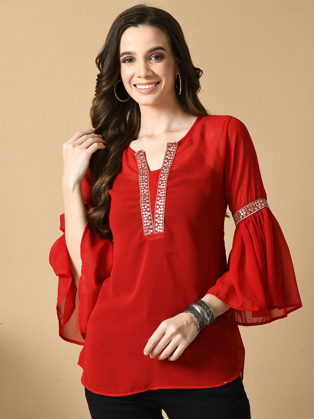 sangria embroidered bell sleeves georgette top