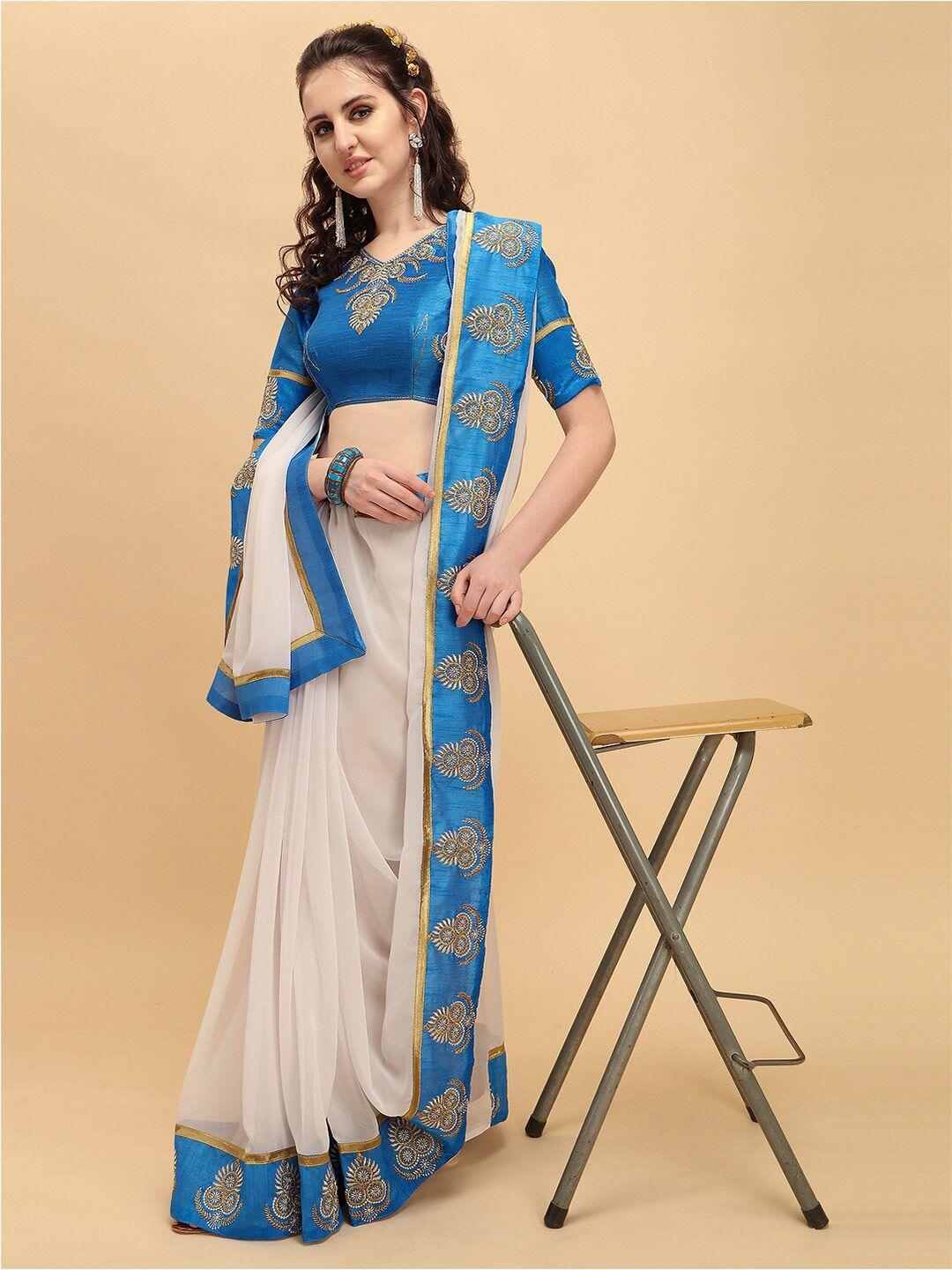 sangria embroidered border pure georgette saree with blouse piece