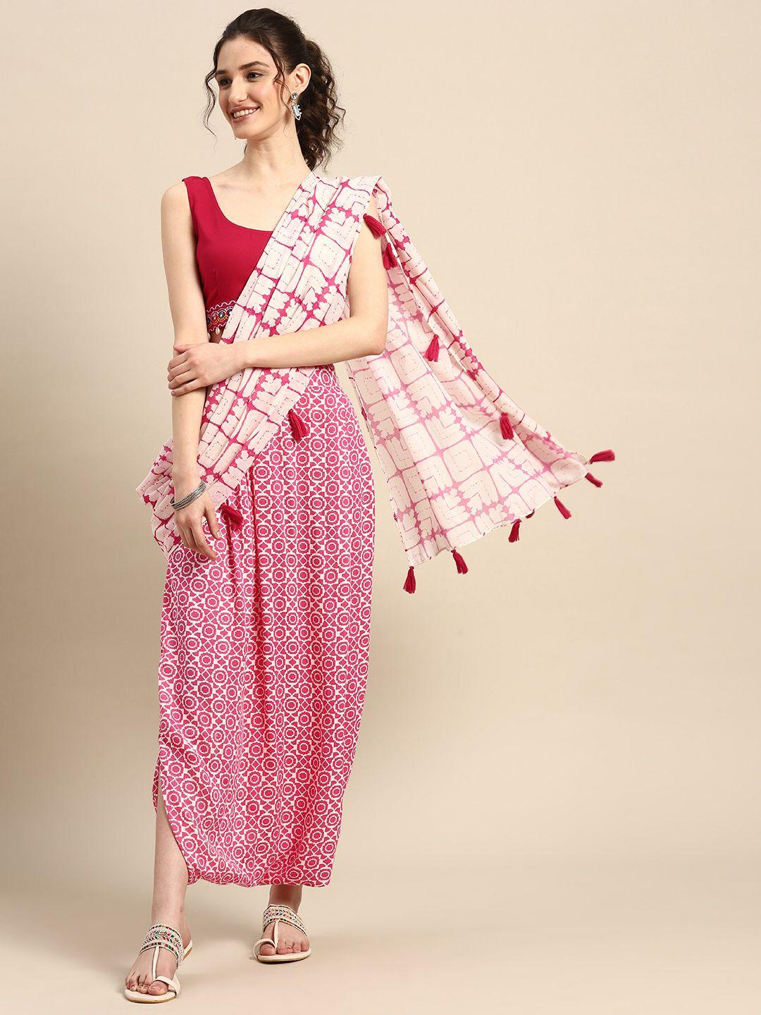 sangria embroidered detail geometric print co-ords with attached dupatta
