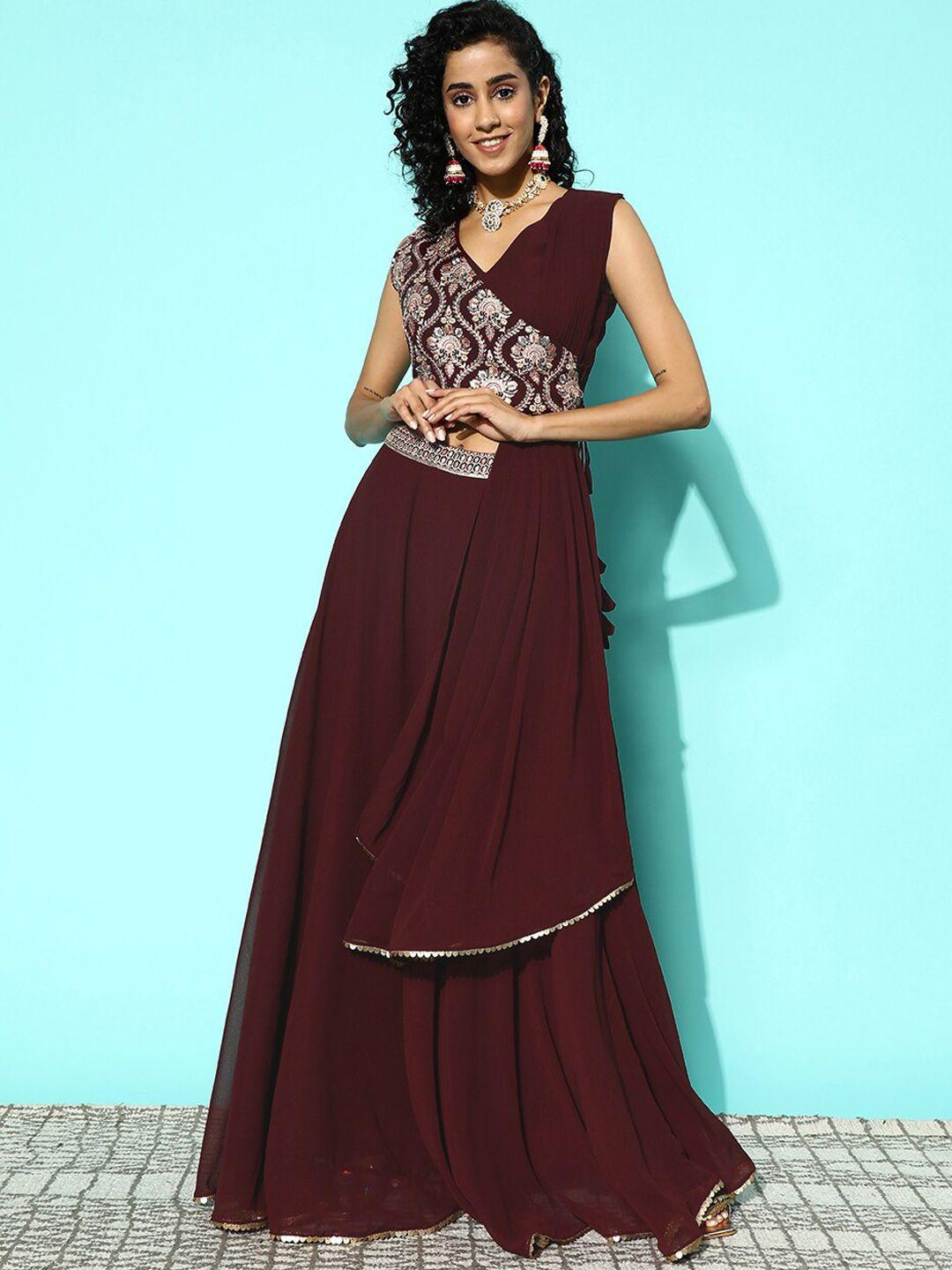 sangria embroidered georgette ready to wear lehenga & blouse with attached dupatta