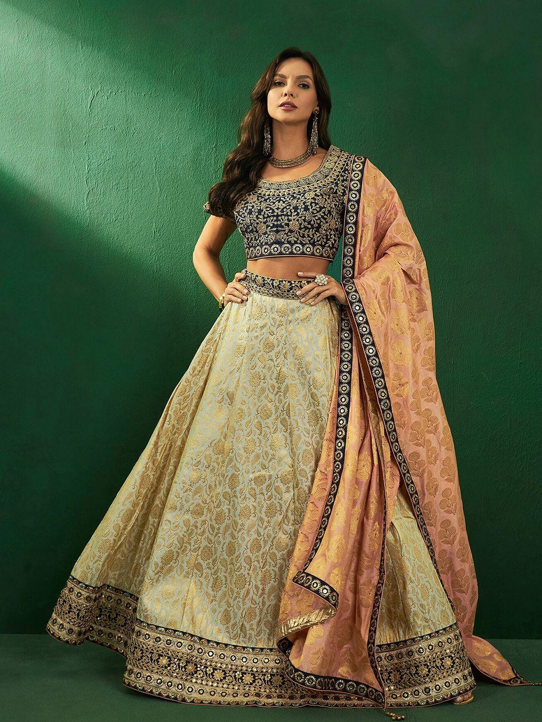 sangria embroidered jacquard silk semi-stitched lehenga choli with dupatta