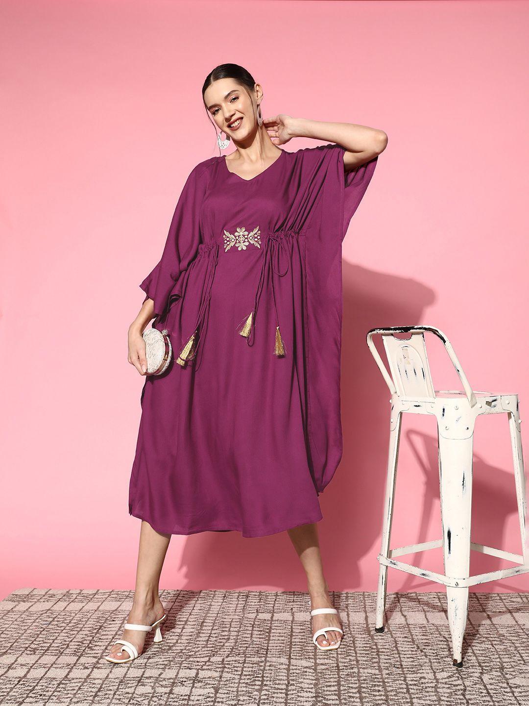 sangria embroidered kaftan midi dress