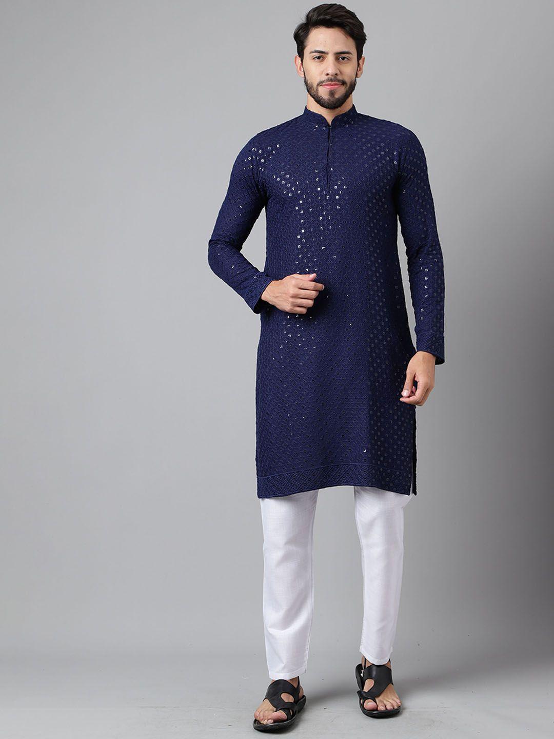 sangria embroidered sequinned mandarin collar cotton silk kurta