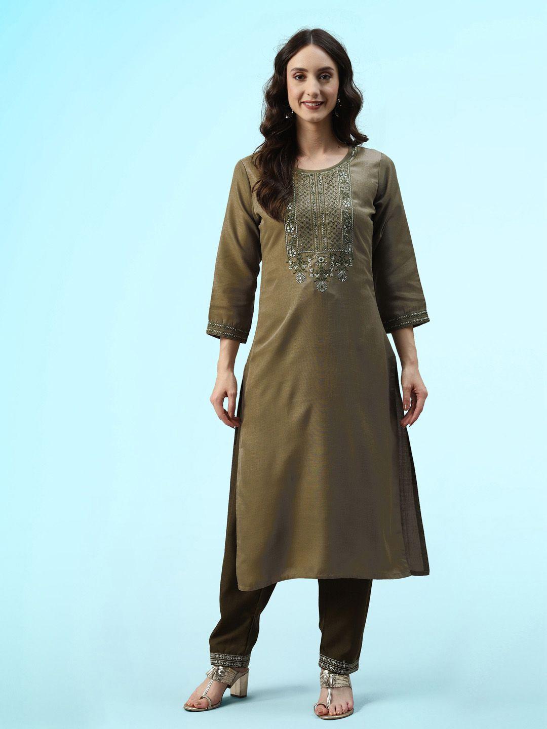 sangria embroidered sequinned straight kurta & trousers