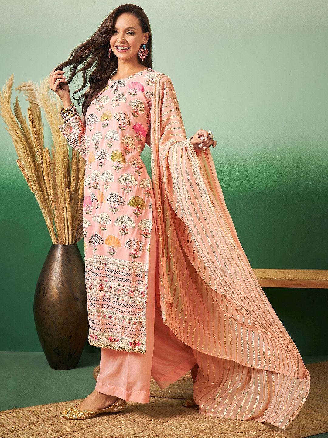 sangria embroidered straight kurta with palazzo & dupatta set