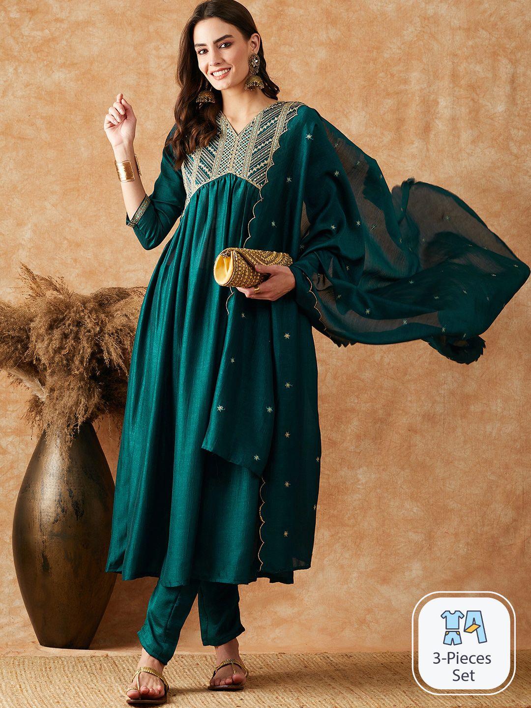 sangria embroidered straight kurta with trouser & dupatta