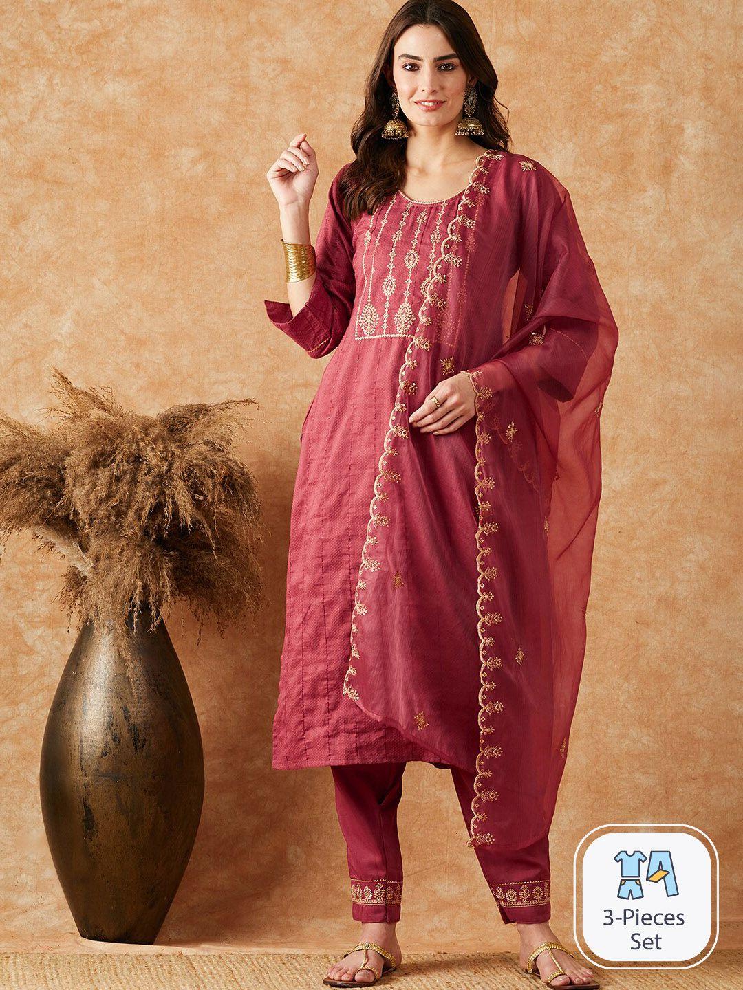 sangria embroidered straight kurta with trouser & dupatta