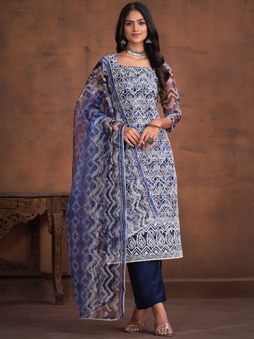 sangria embroidered straight kurta with trouser & dupatta