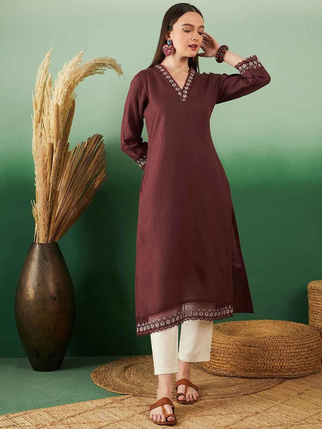 sangria embroidered straight kurta