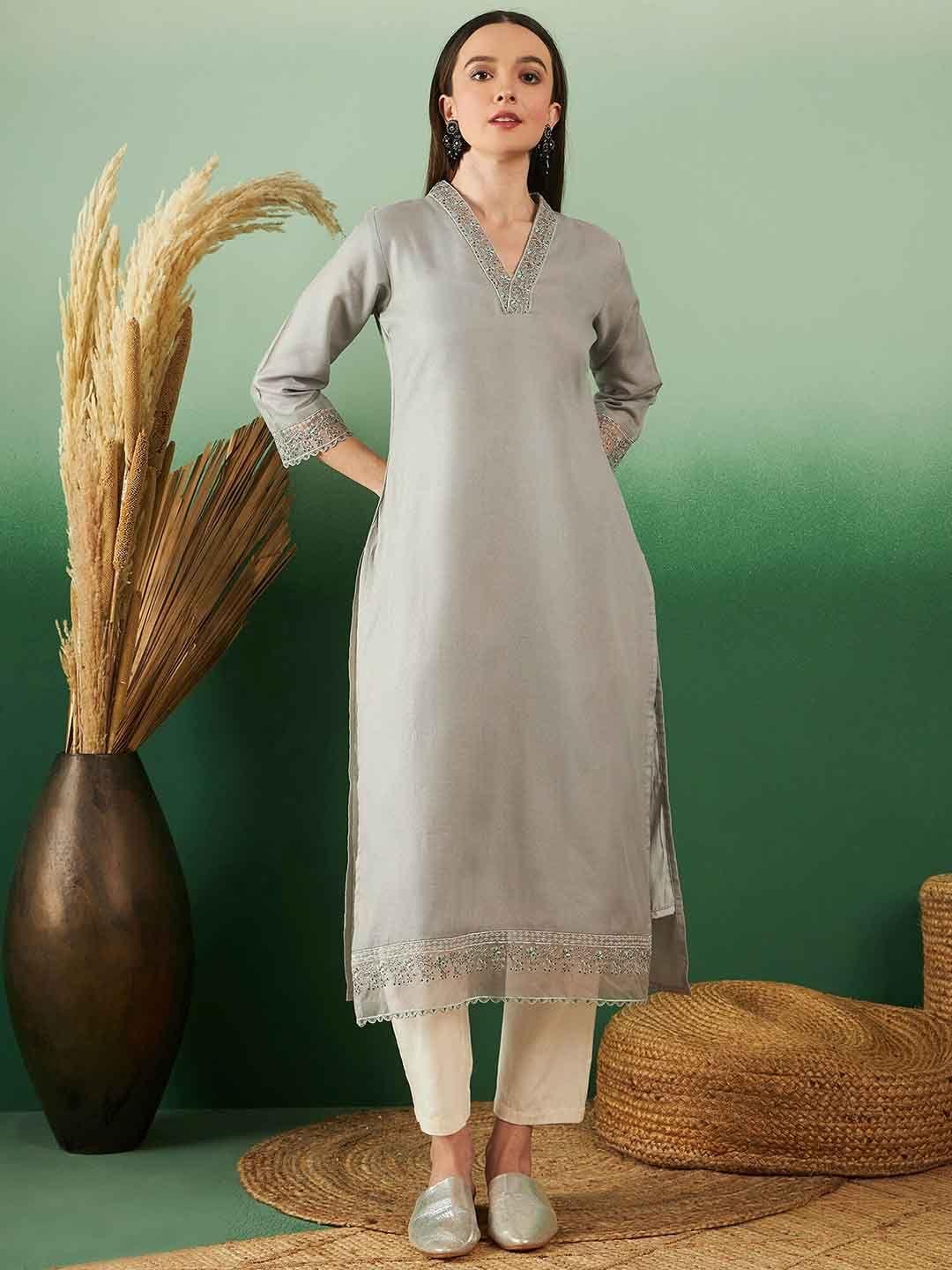 sangria embroidered straight kurta