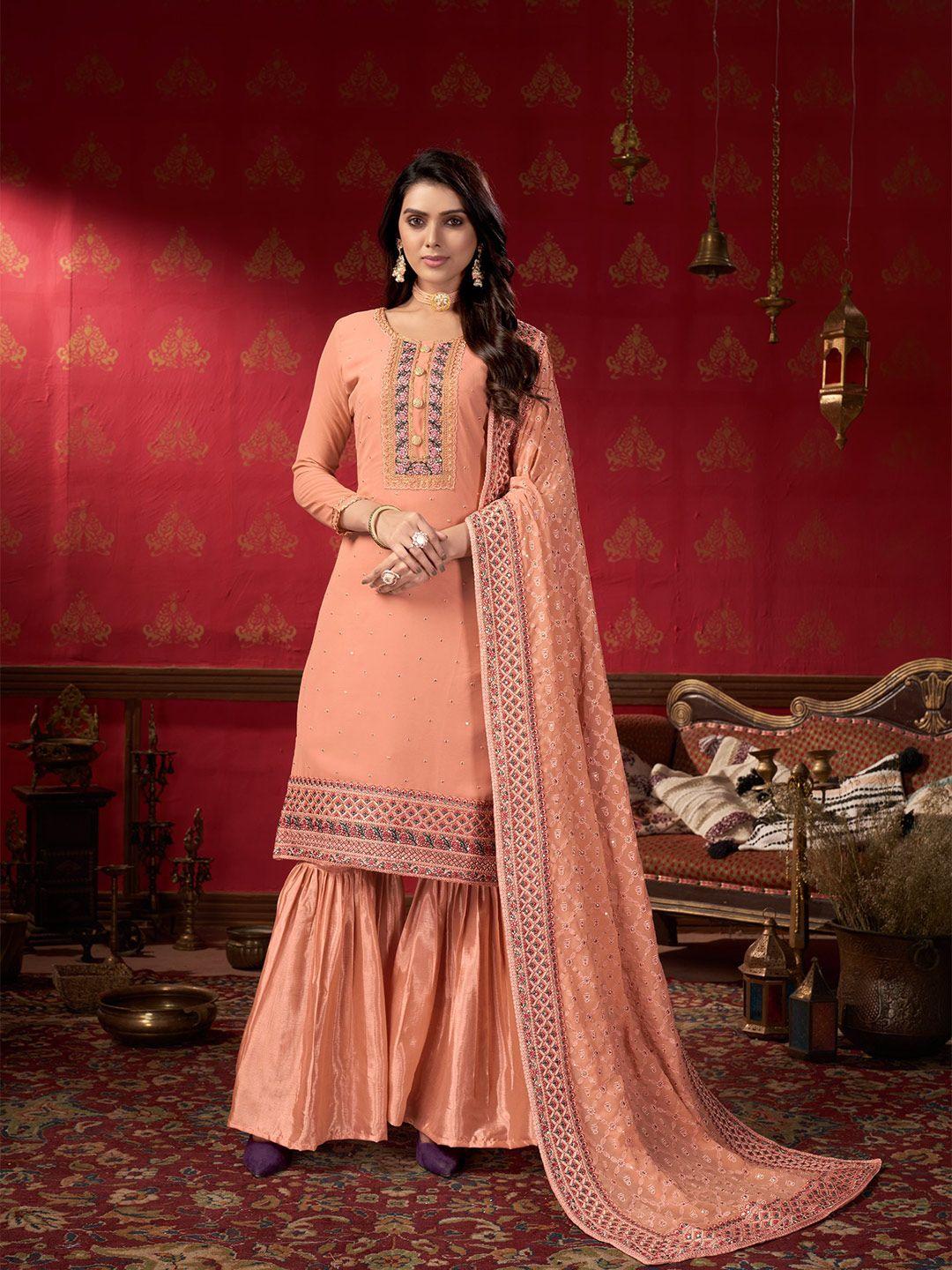 sangria embroidered unstitched kurta & trouser with dupatta