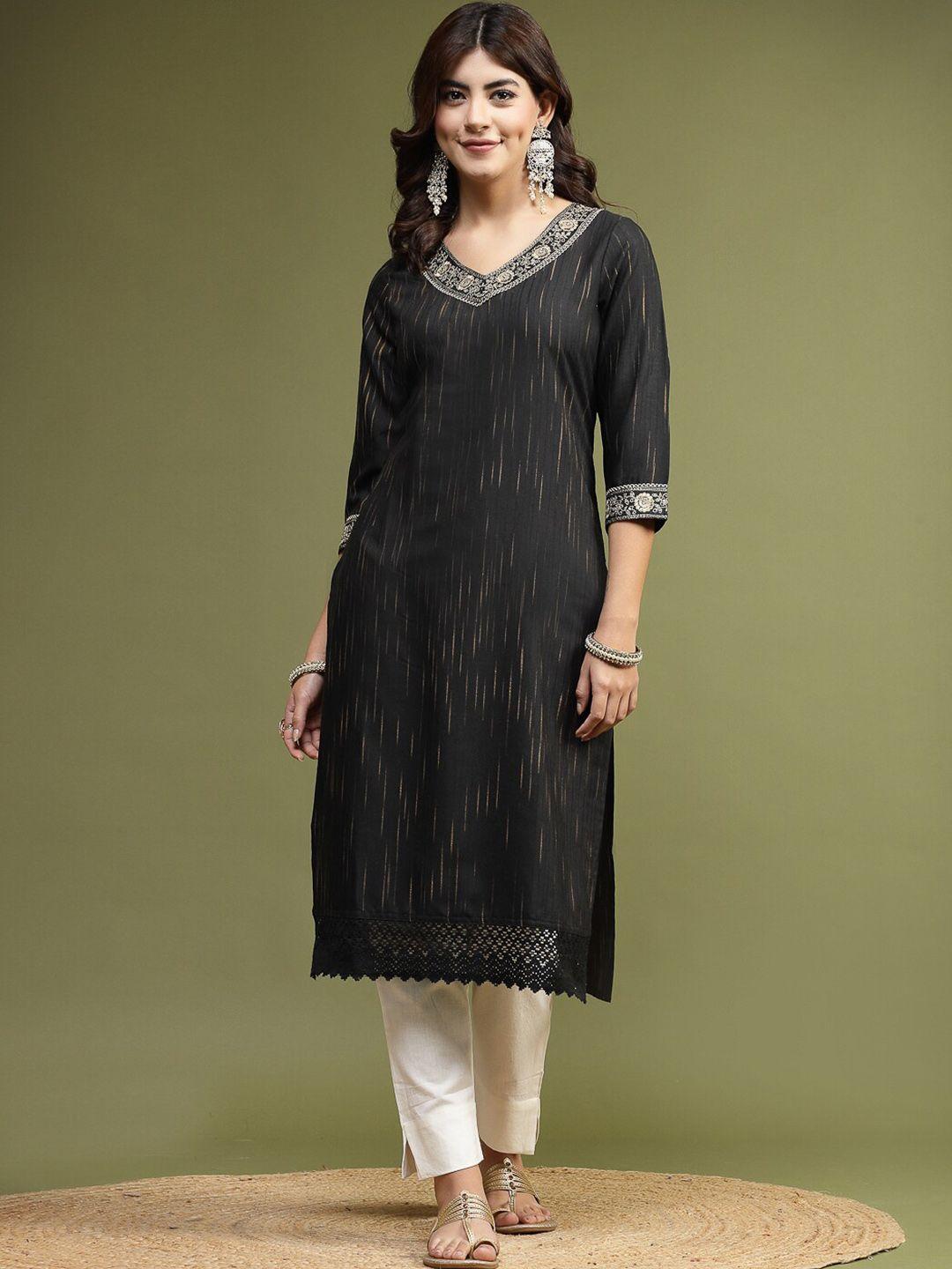 sangria embroidered v-neck straight kurta