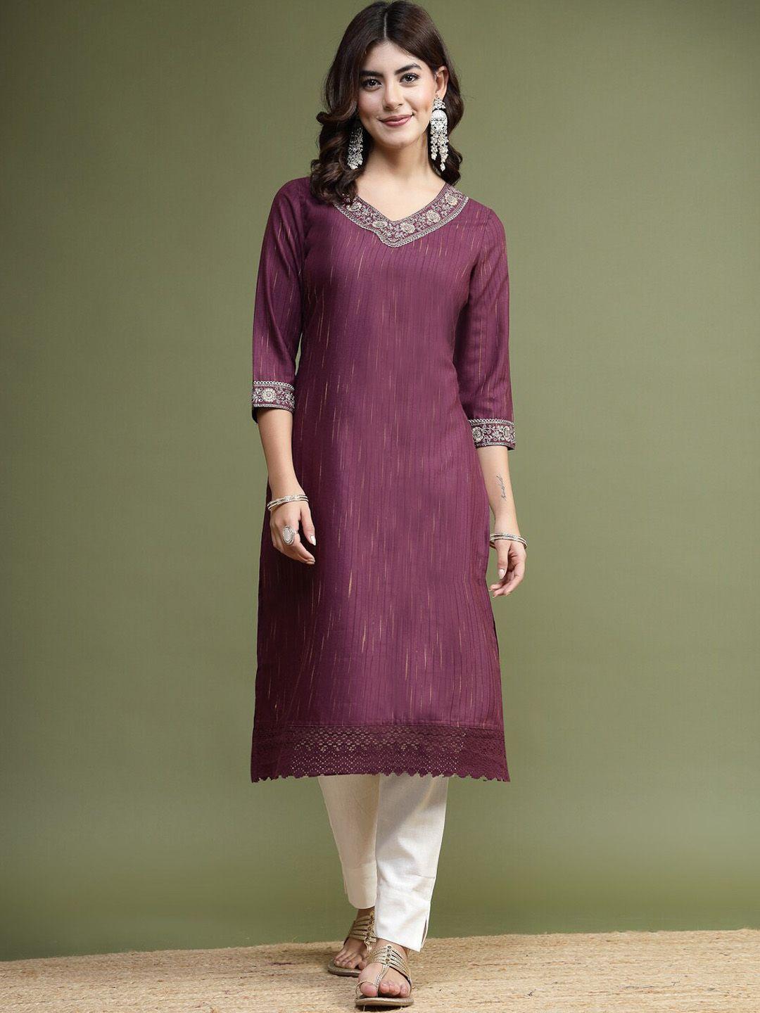 sangria embroidered v-neck straight kurta