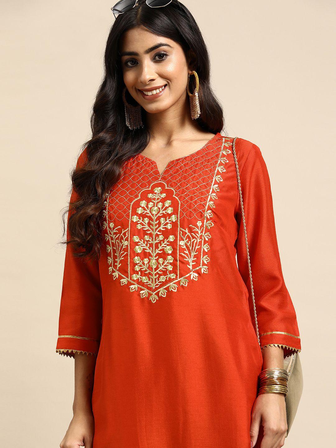 sangria embroidered yoke design kurta