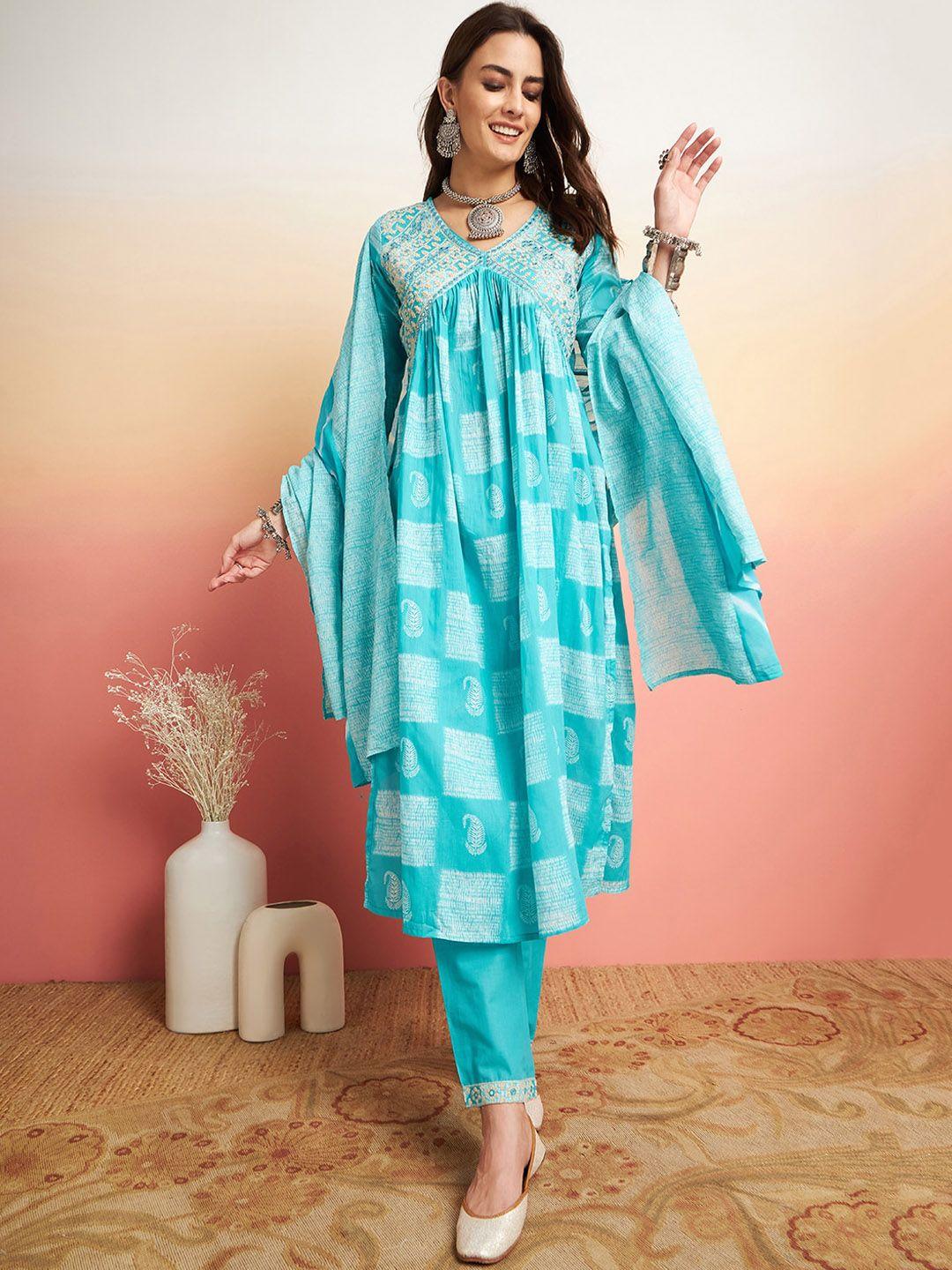 sangria empire embroidered a-line kurta with trouser & dupatta set