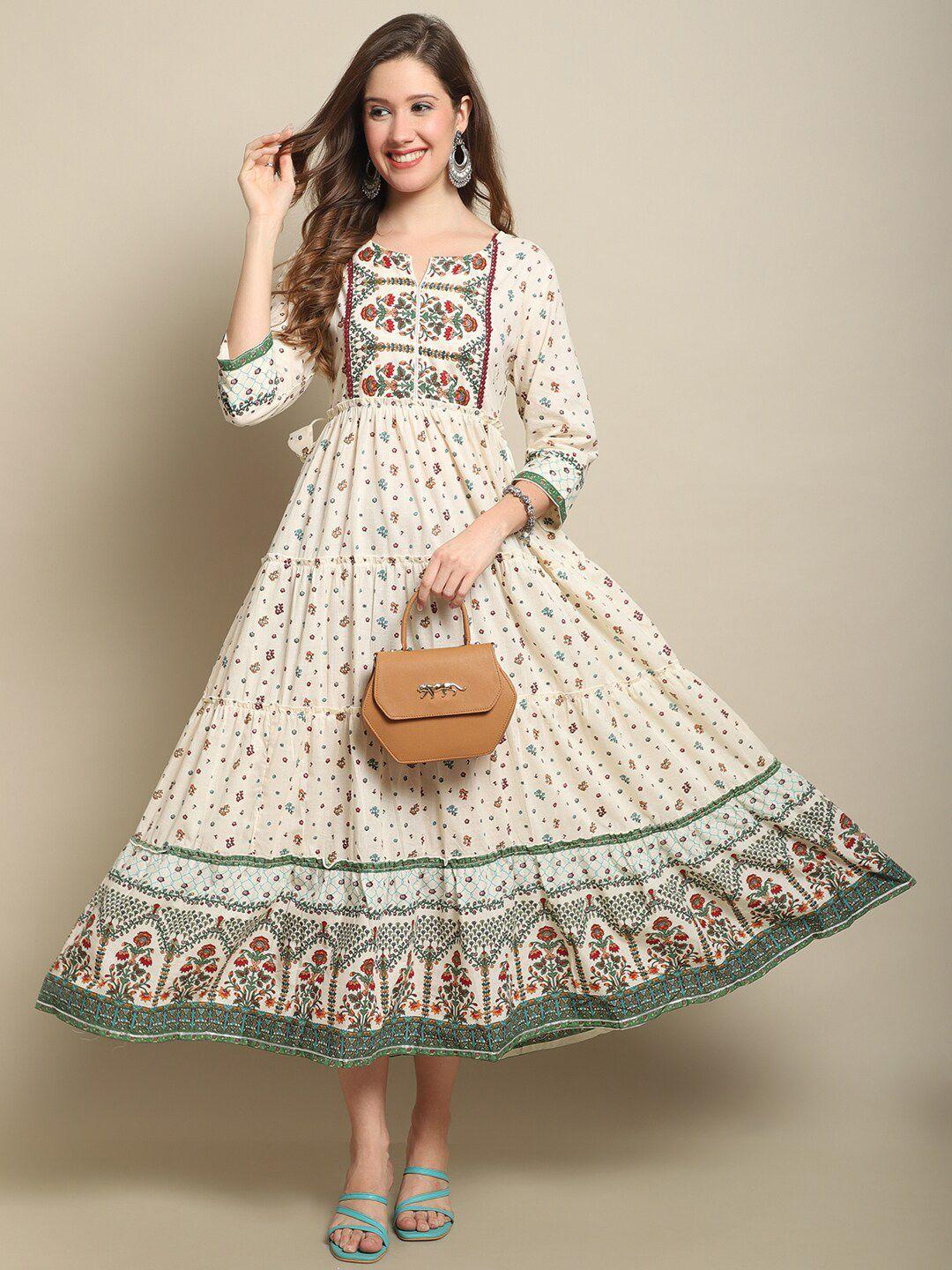 sangria ethnic motif-printed cotton a-line dress