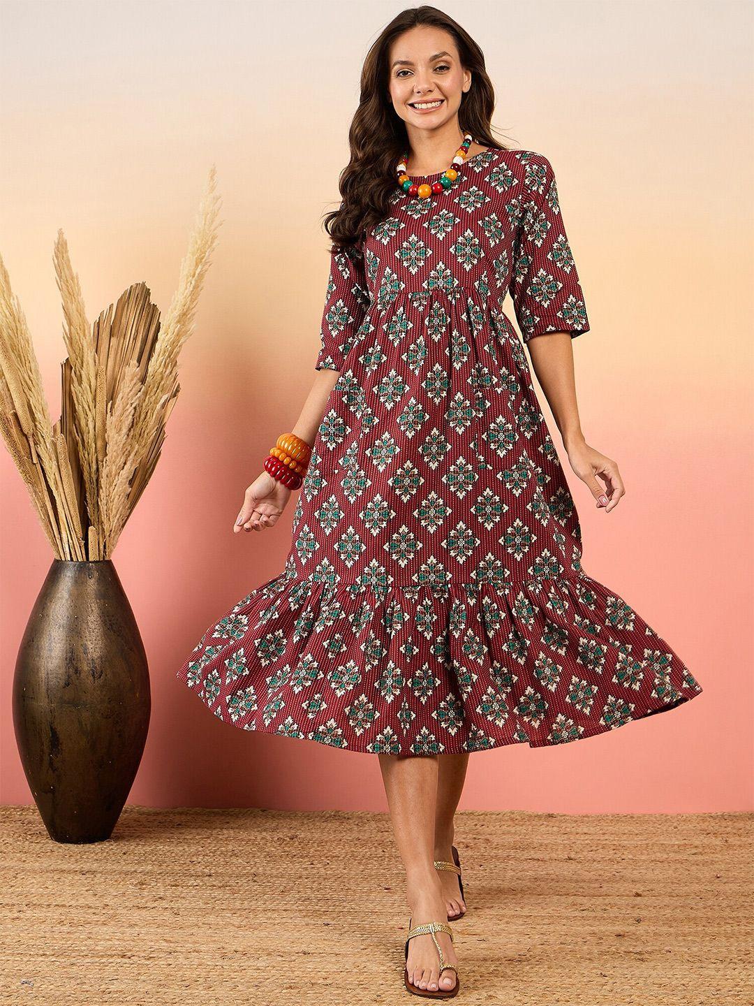 sangria ethnic motif-printed cotton a-line dresses
