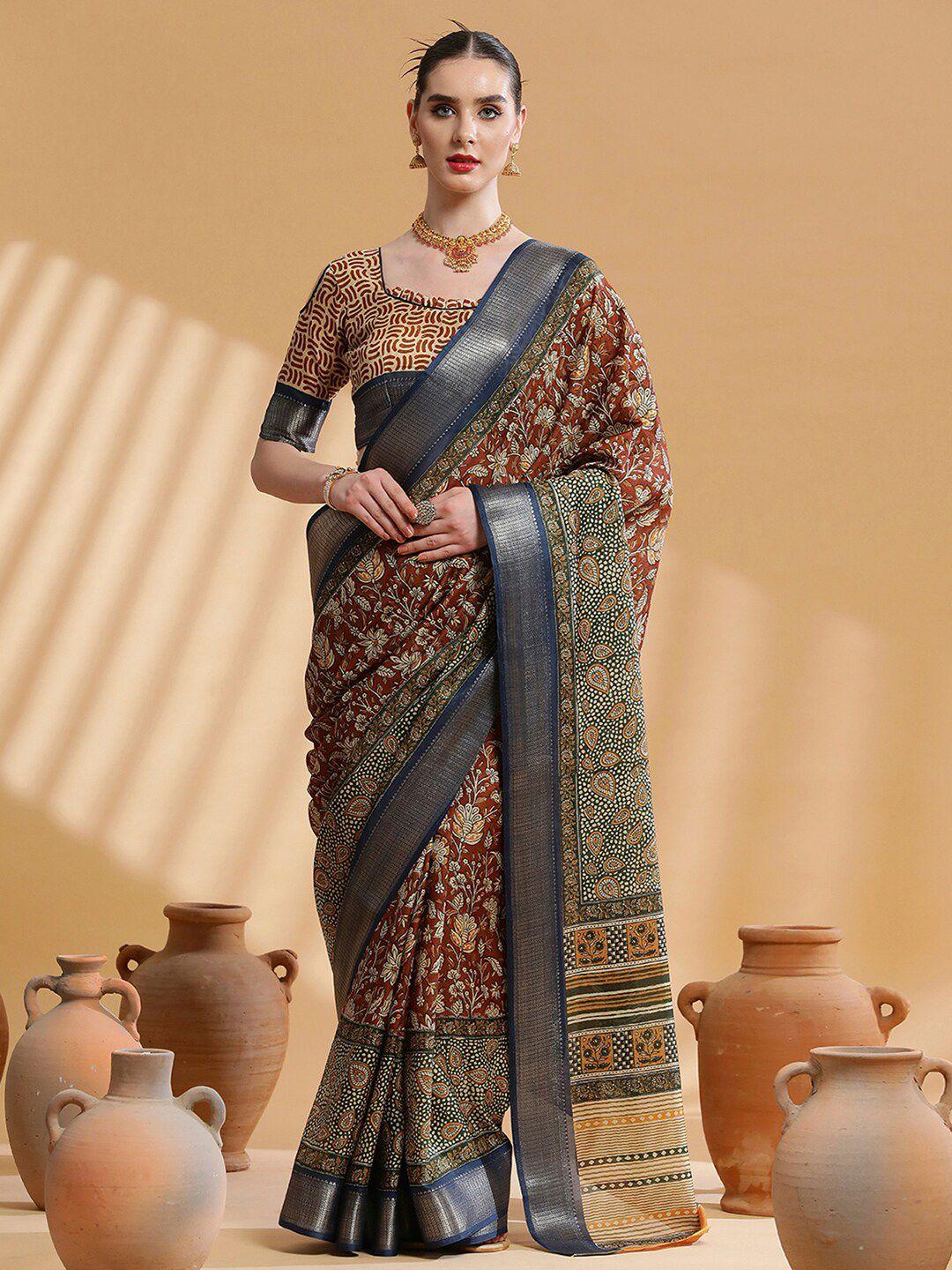 sangria ethnic motif printed sarees with blouse