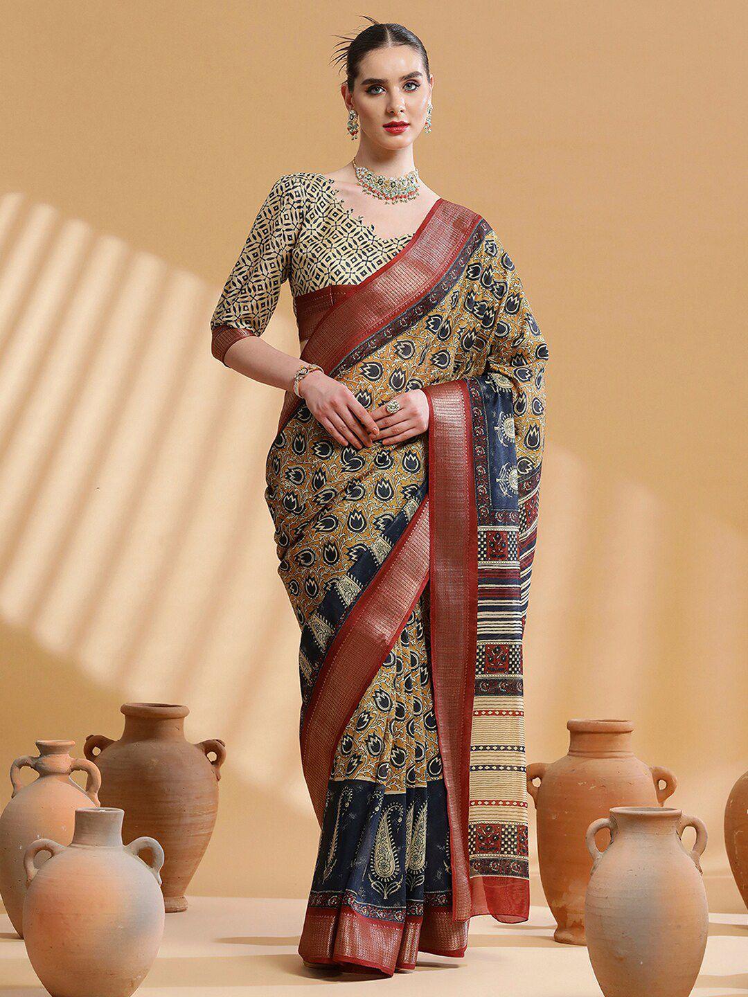 sangria ethnic motif printed sarees with blouse