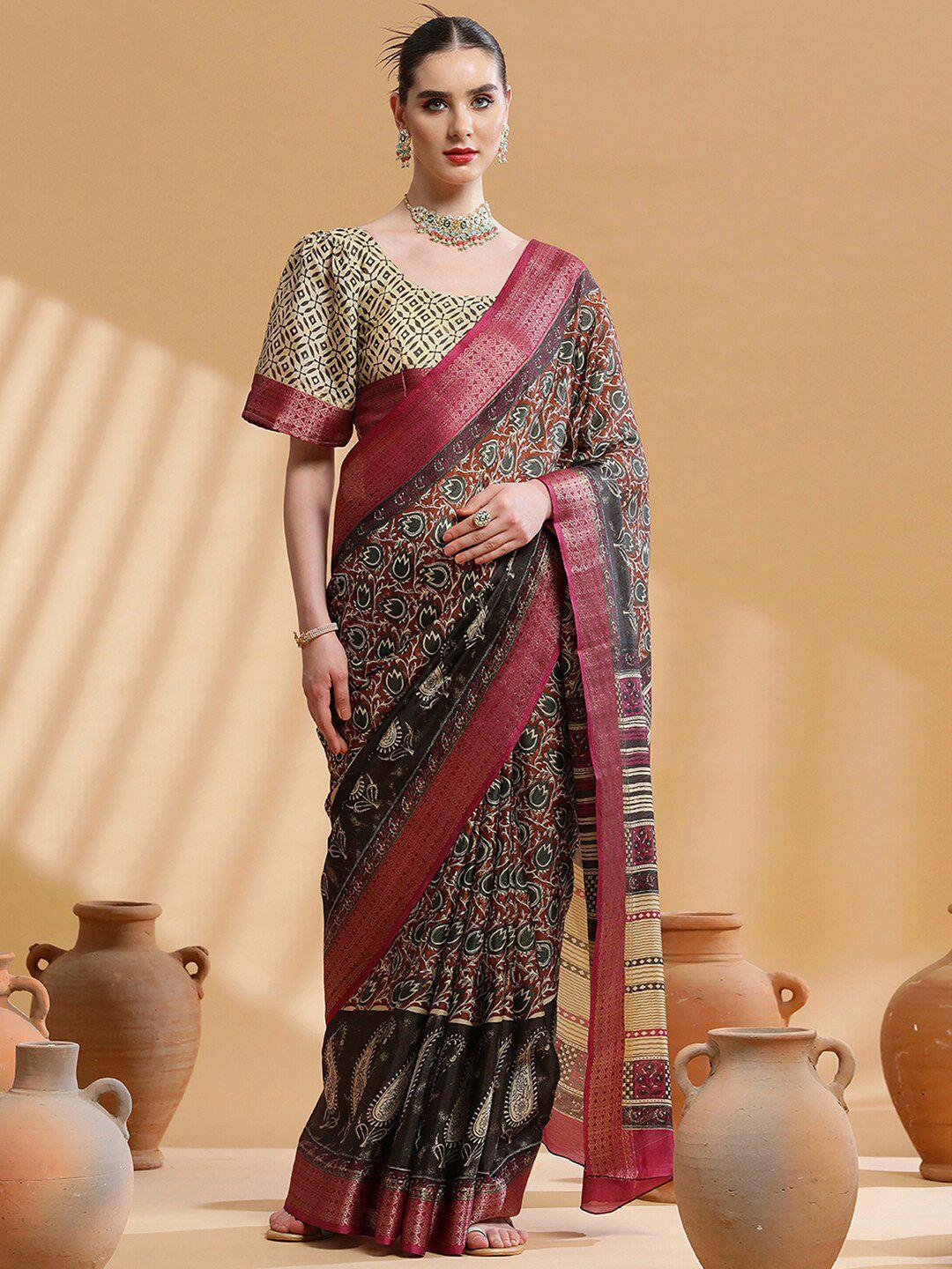 sangria ethnic motif printed sarees with blouse