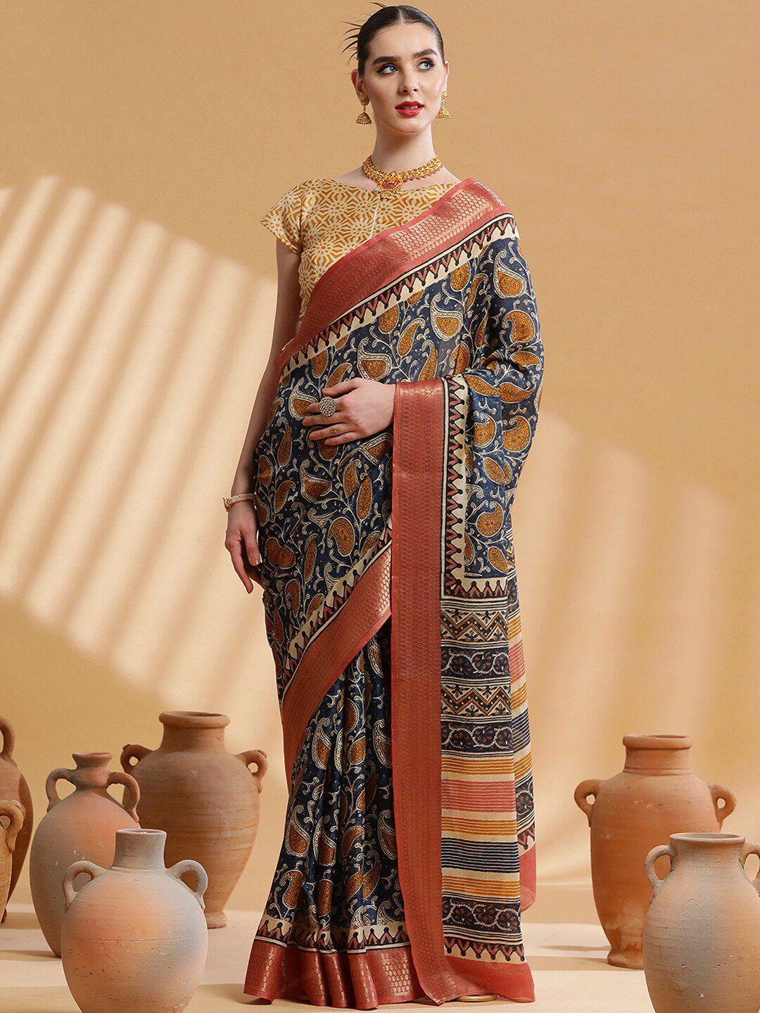 sangria ethnic motif printed sarees with blouse