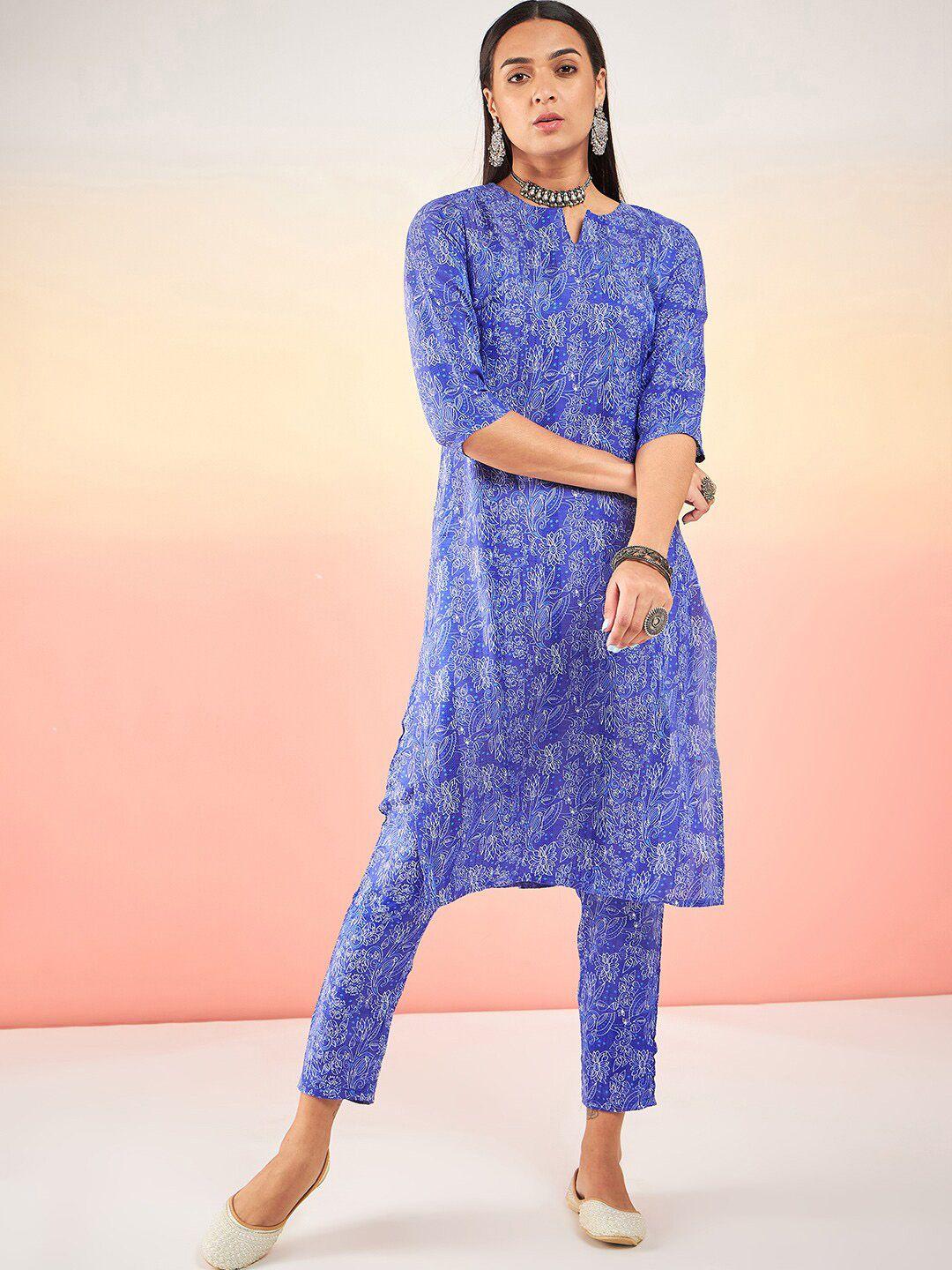 sangria ethnic motif-printed straight kurta with trouser & dupatta