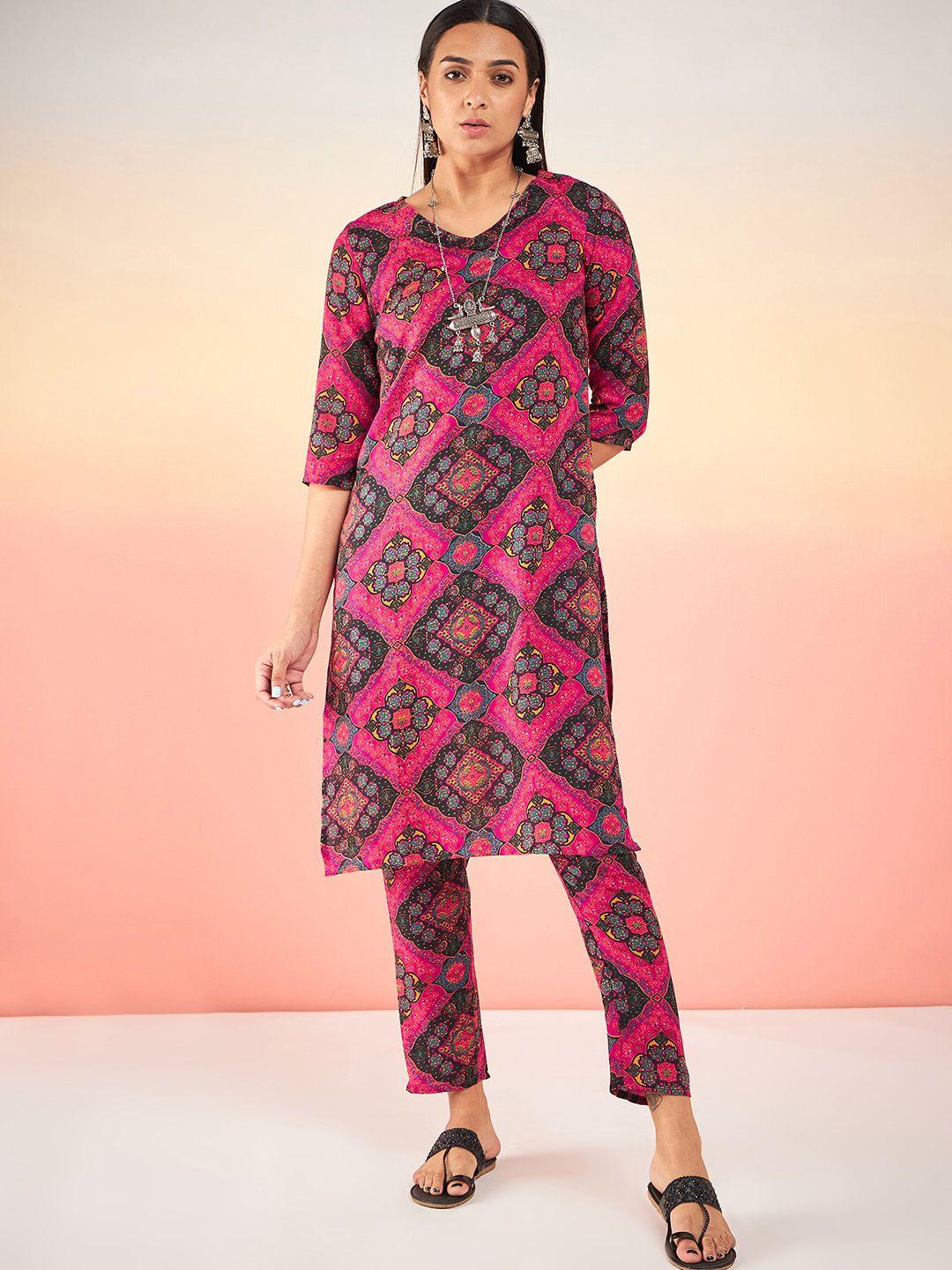 sangria ethnic motif-printed straight kurta with trouser