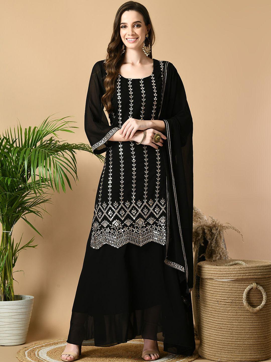 sangria ethnic motifs embellished georgette kurta with skirt & dupatta