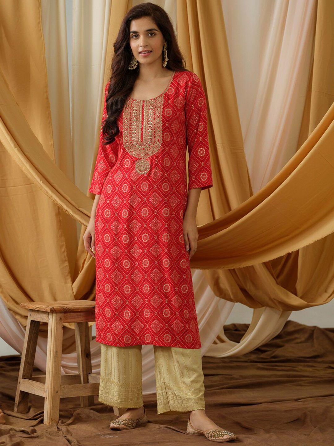 sangria ethnic motifs embellished straight kurta