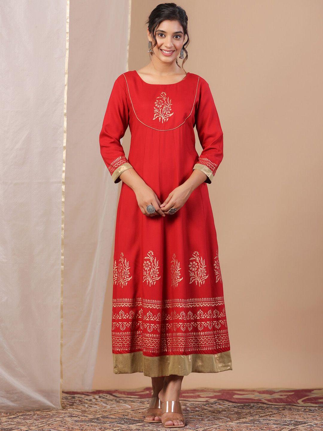sangria ethnic motifs embroidered a-line ethnic dress