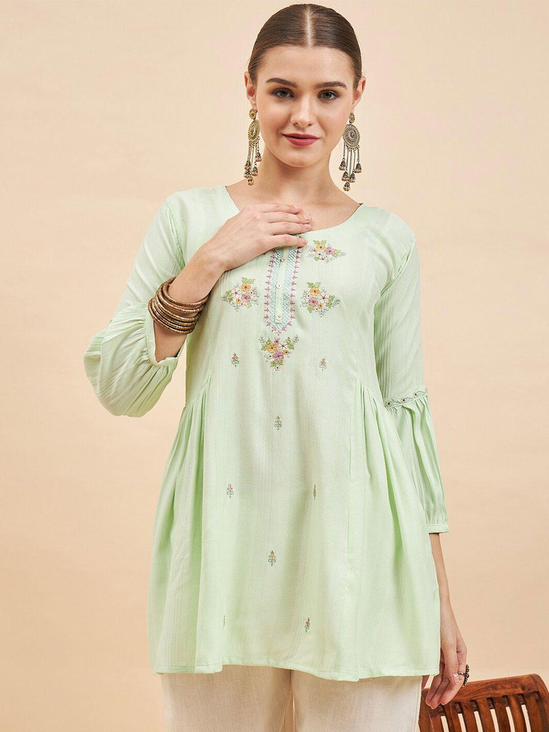 sangria ethnic motifs embroidered a line kurti