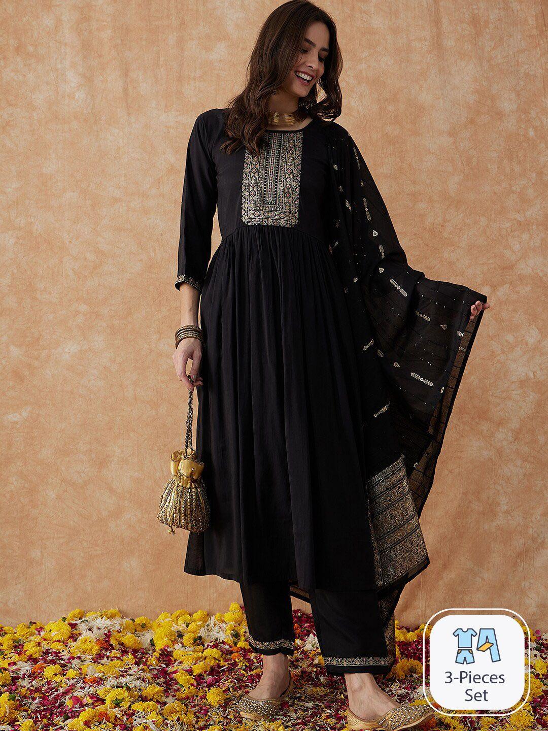 sangria ethnic motifs embroidered anarkali kurta with trouser & dupatta