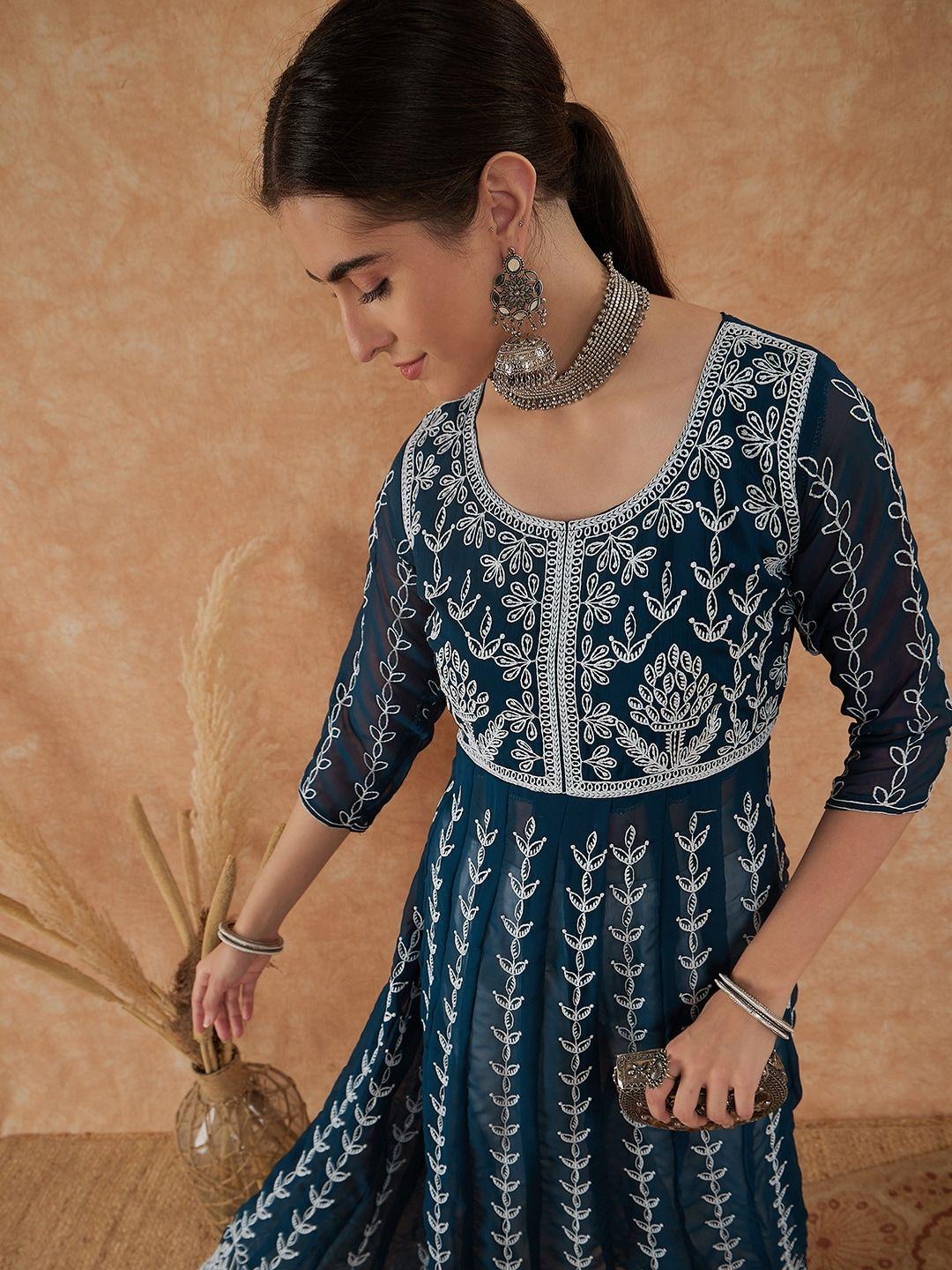 sangria ethnic motifs embroidered georgette a-line kurta